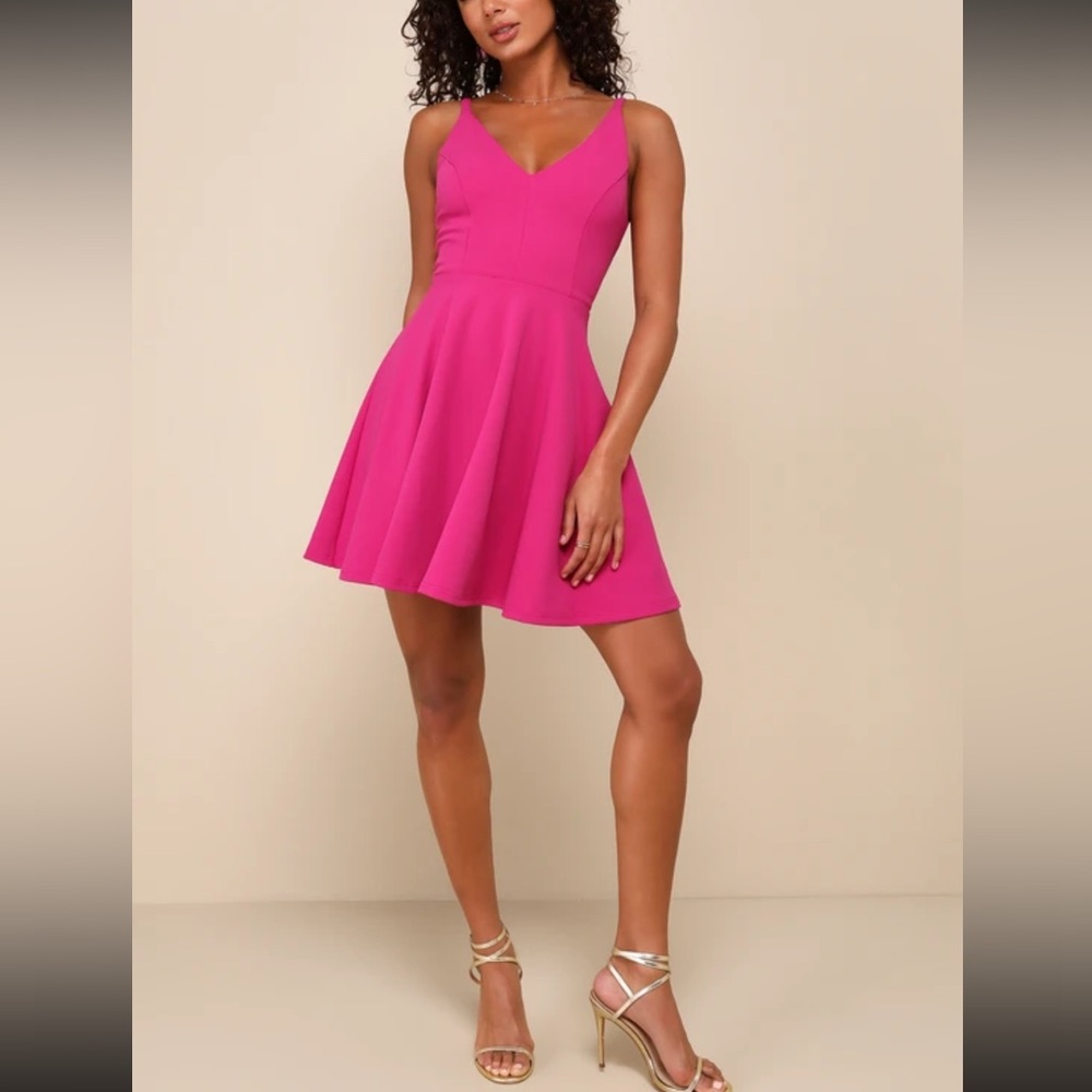 Lulus Darling Delight Fuchsia Skater Dress Pink - Size S